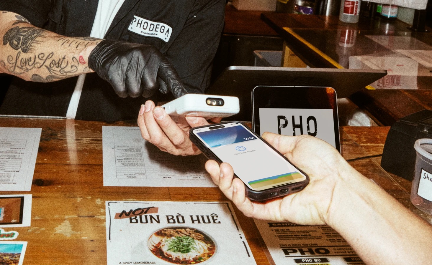 A phone accepting a contactless payment