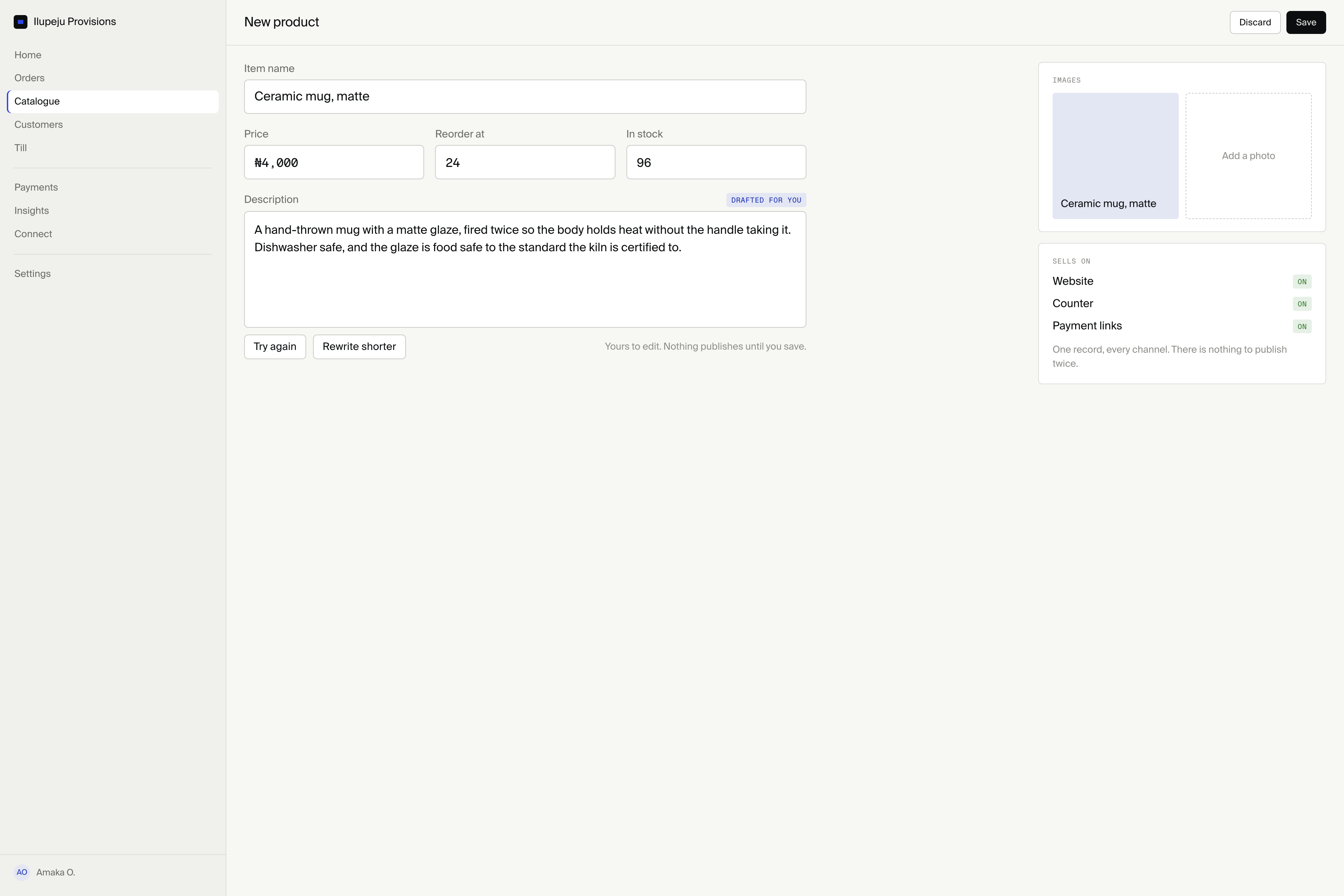 A merchant product page editor
