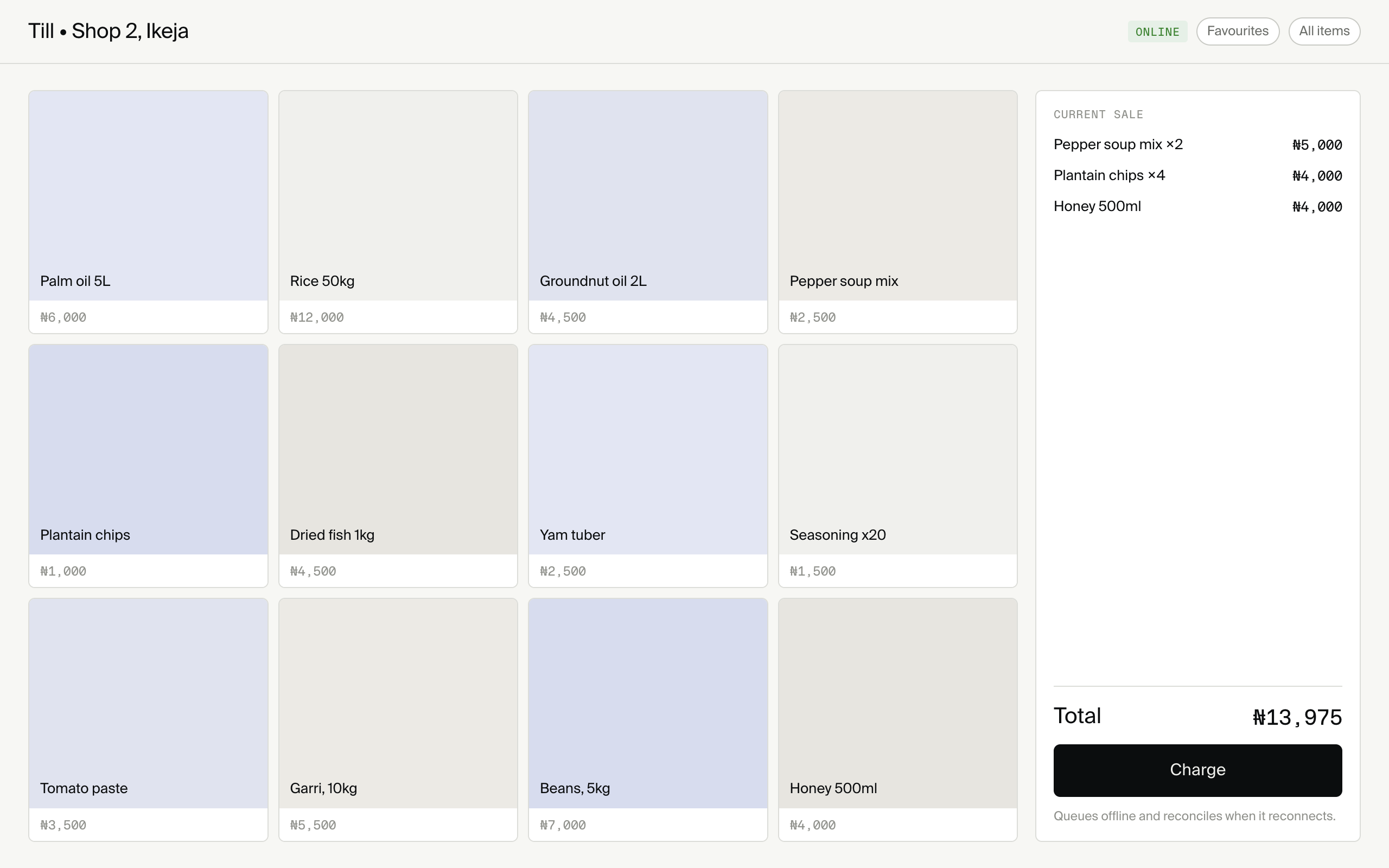 Box till interface with an order ready for payment